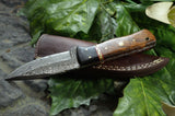 Custom Made Hand Forged Damascus Hunting Knife Handle  HARD WOOD & BUFFALO HORN WITH FIBER BRASS SPACER