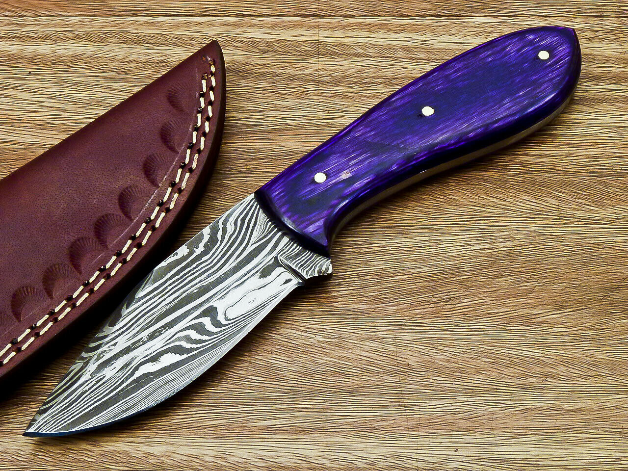 CUSTOM HAND FORGED DAMASCUS STEEL BLADE HUNTING KNIFE "HARD WOOD