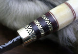 Custom Handmade Damascus Steel Bone Handle Hunting Knife With Leather Sheath Compact Outdoor Hunting Knife