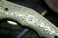 DAMASCUS STEEL HAND ENGRAVED FOLDING KNIFE| LINER LOCK |