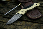 DAMASCUS STEEL HAND ENGRAVED FOLDING KNIFE| LINER LOCK |