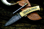 DAMASCUS STEEL HAND ENGRAVED FOLDING KNIFE| LINER LOCK | - NB CUTLERY LTD