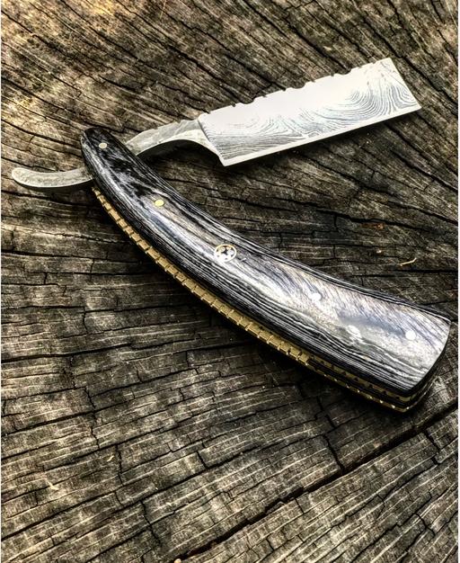 Damascus steel straight razor - NB CUTLERY LTD