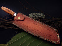 Custom Handmade Damascus Chef Knife Handle Roosewood with Leather Sheath - NB CUTLERY LTD