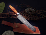 Custom Handmade Damascus Chef Knife Handle Roosewood with Leather Sheath - NB CUTLERY LTD
