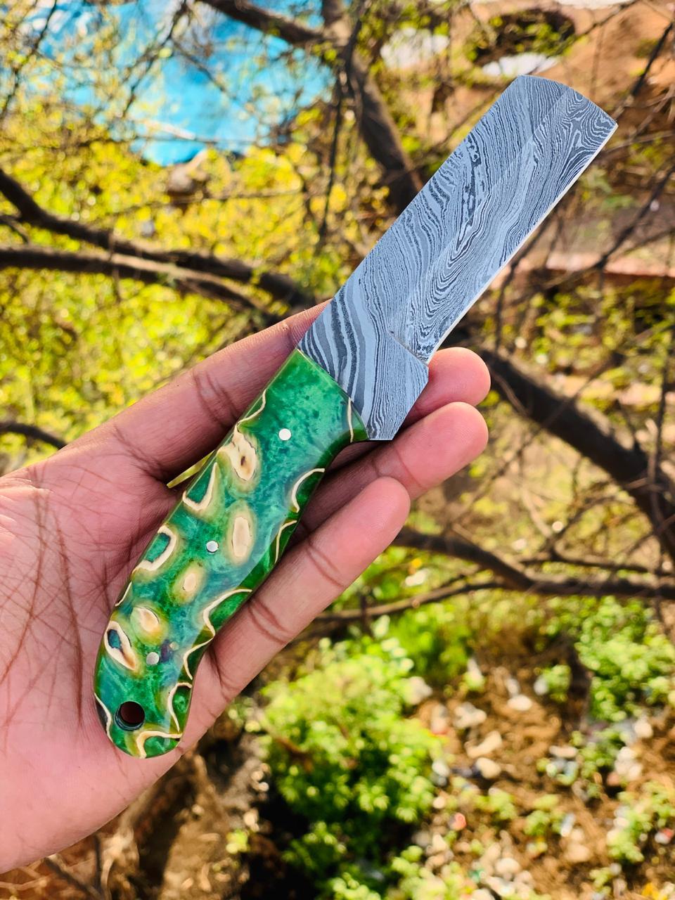 Custom Handmade Damascus Steel Bull Cutter knife