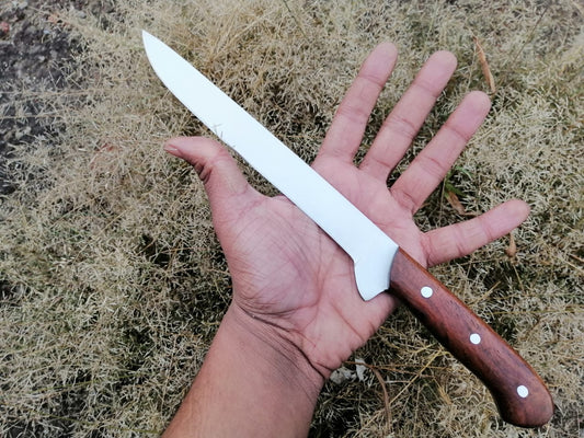 CUSTOM HANDMADE D2 STEEL FILLET FISHING KNIFE WITH LEATHER SHEATH