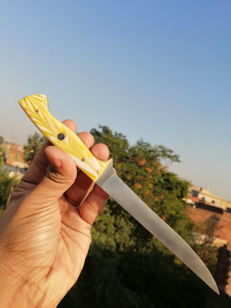 Handmade D2 Steel Fillet Knife | Resin Handle & Leather Sheath