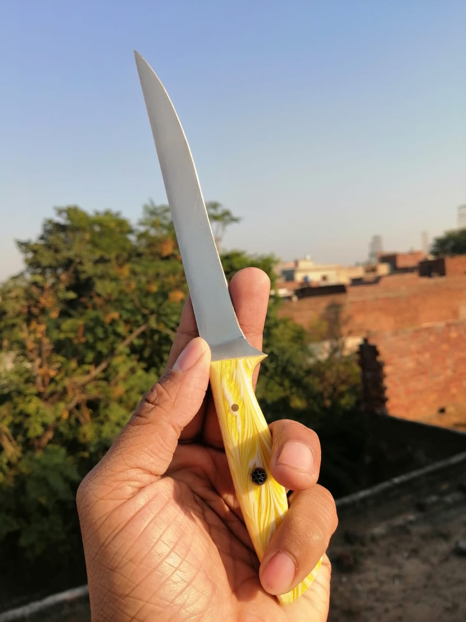 Handmade D2 Steel Fillet Knife | Resin Handle & Leather Sheath