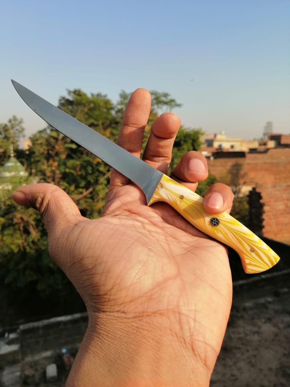 Handmade D2 Steel Fillet Knife | Resin Handle & Leather Sheath