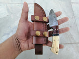 CUSTOM HANDMADE DAMASCUS HUNTING KNIFE Handle Made Camel Bone And Pakkawood