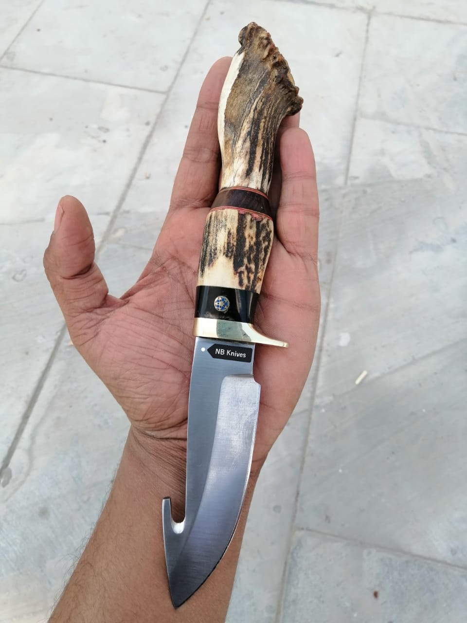 CUSTOM HANDMADE D2 STEEL GUTHOOK KNIFE WITH LEATHER SHEATH