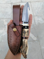 CUSTOM HANDMADE D2 STEEL GUTHOOK KNIFE WITH LEATHER SHEATH