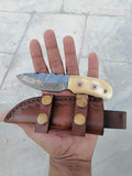 CUSTOM HANDMADE DAMASCUS HUNTING KNIFE HANDLE Made Camel Bone