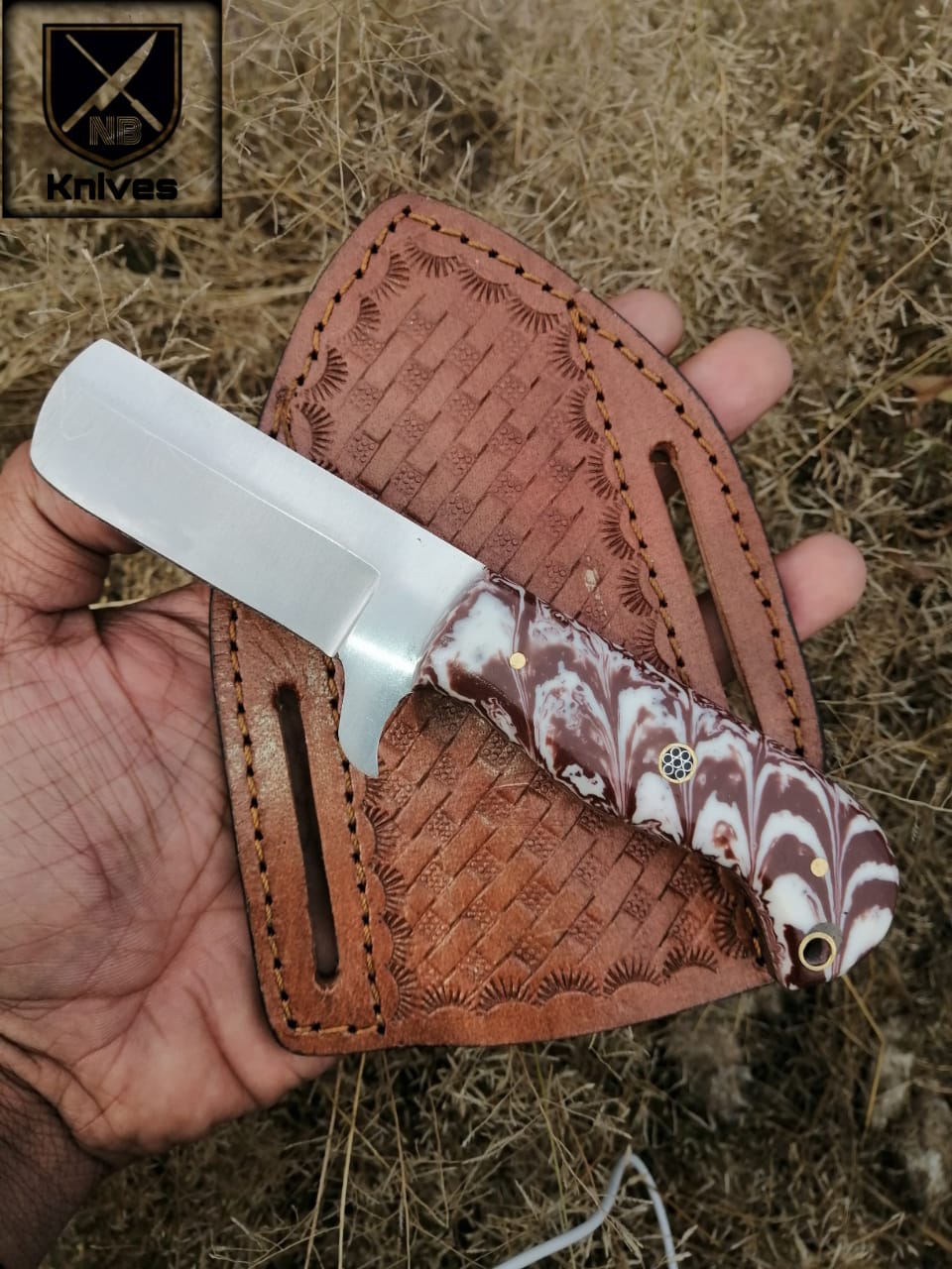 CUSTOM HANDMADE COW BOY BULL CUTTER KNIFE WITH LEATHER SHEATH