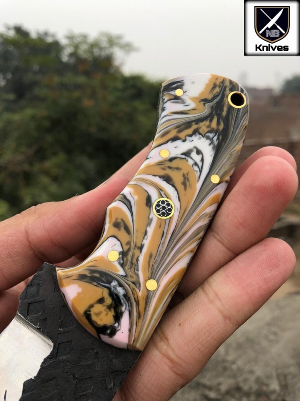 CUSTOM HAND FORGED HUNTING KNIFE HANDLE REZON ,Brass Pins