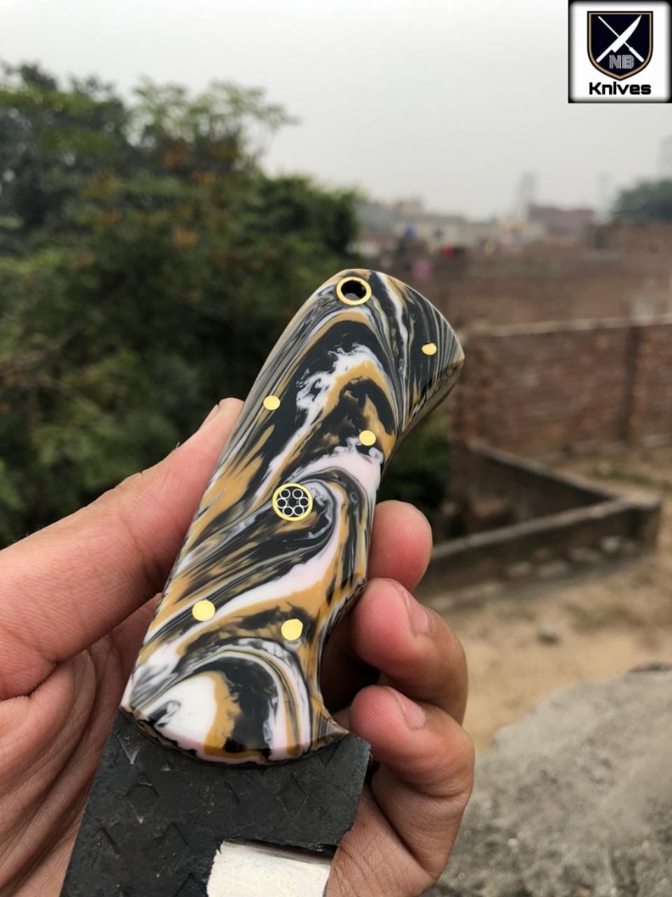 CUSTOM HAND FORGED HUNTING KNIFE HANDLE REZON ,Brass Pins