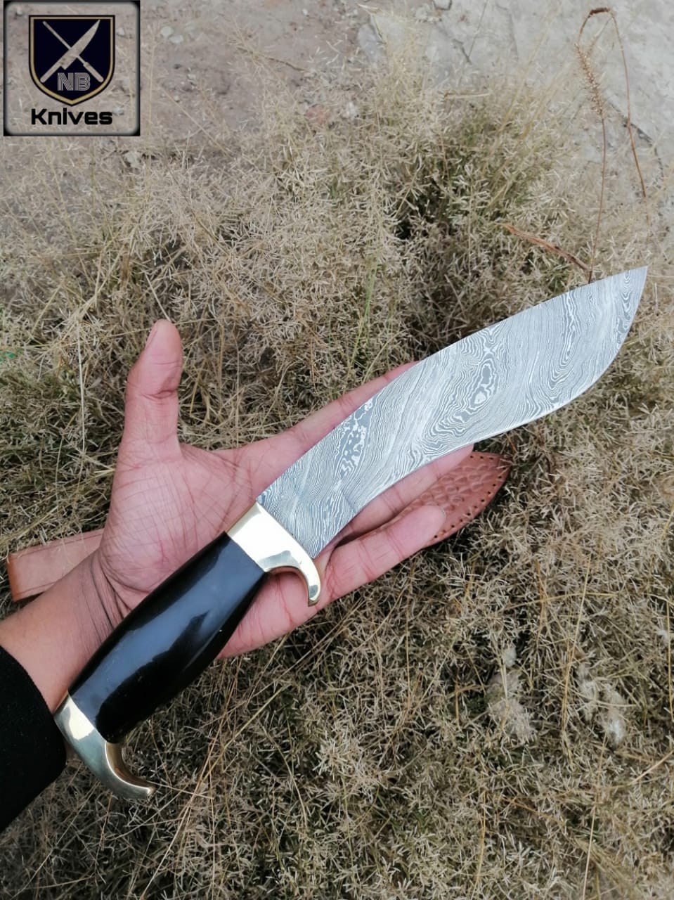 CUSTOM HANDMADE DAMASCUS KUKRI KNIFE WITH LEATHER SHEATH