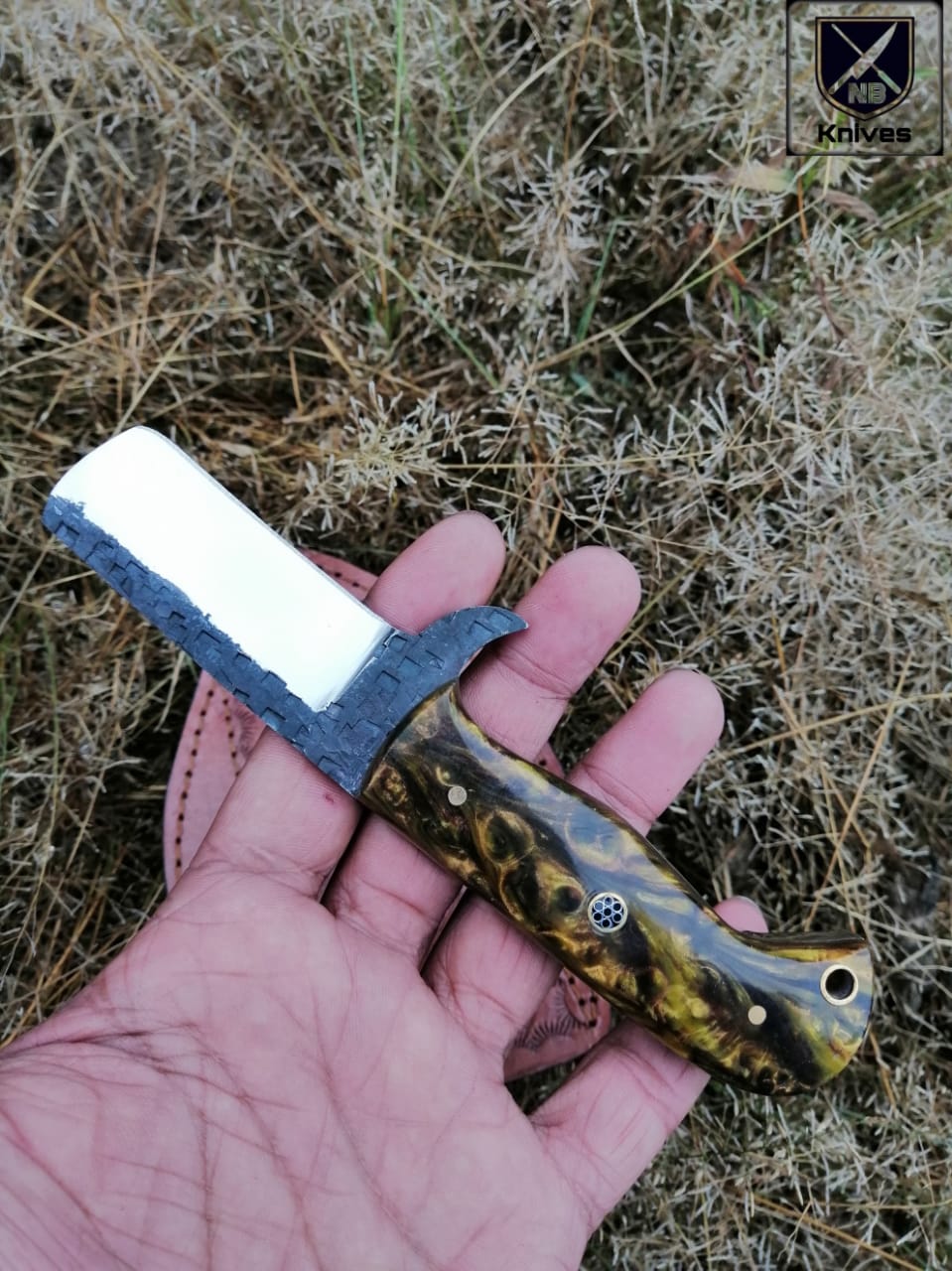 CUSTOM HANDMADE COW BOY BULL CUTTER KNIFE WITH LEATHER SHEATH
