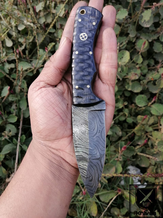 CUSTOM HANDMADE DAMASCUS HUNTING KNIFE HANDLE Mikarta ,Brass Pins