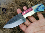 CUSTOM HAND FORGED TEXAS HANDLE HUNTING KNIFE HANDLE CAMEL BONE AND HARDWOOD  ,Brass Pins