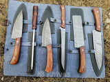CUSTOM HAND MADE DAMASCUS 6 PCS CHEF SET WITH LEATHER ROLL KIT