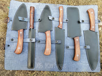 CUSTOM HAND MADE DAMASCUS 6 PCS CHEF SET WITH LEATHER ROLL KIT
