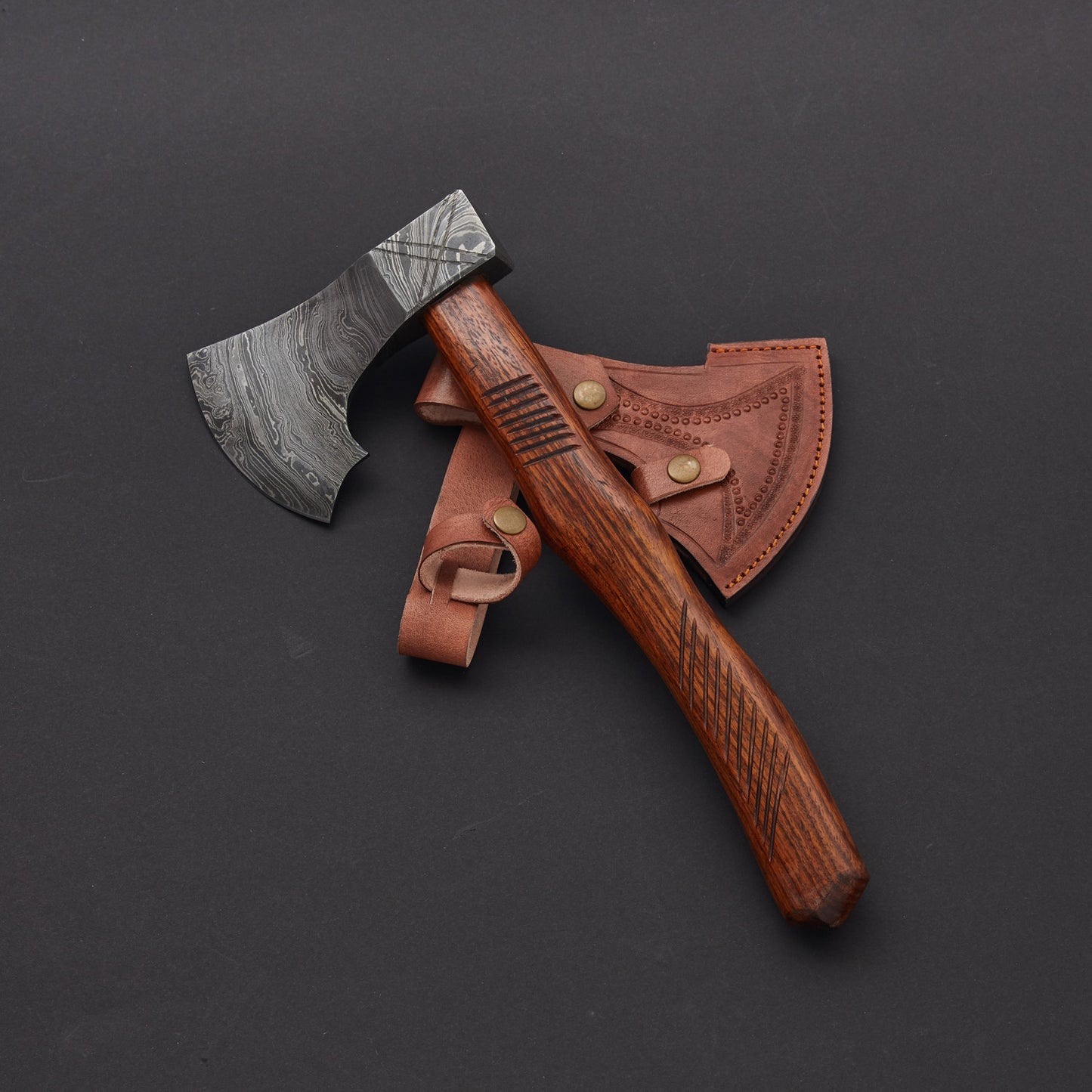 |NB KNIVES| Custom Handmade Damascus Axe Handle RoseWood With Leather Sheath