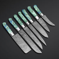 CUSTOM HANDMADE DAMASCUS KITCHEN CHEF SET WITH LEATHER ROLL KIT