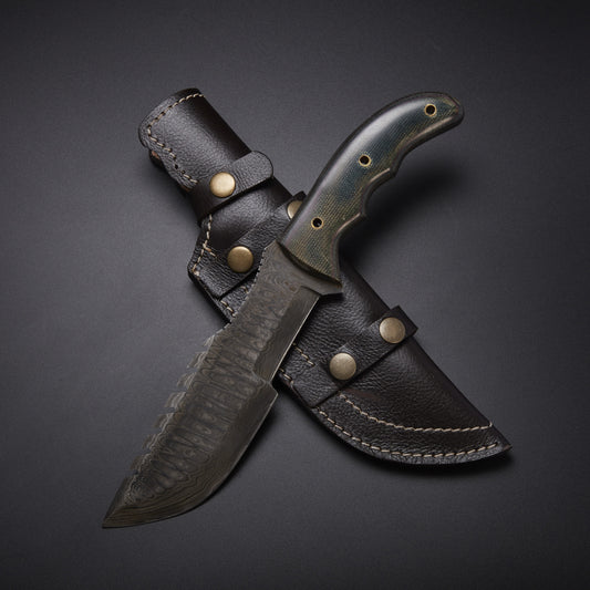 CUSTOM HANDMADE DAMASCUS TRACKER KNIFE WITH LEATHER SHEATH