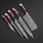 CUSTOM HANDMADE DAMASCUS 5 PCS KITCHEN CHEF SET