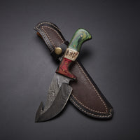 CUSTOM HANDMADE DAMASCUS GUTHOOK HUNTING KNIFE Materials Stag Horn, Pakka Wood, Damascus Steel