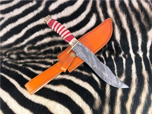 |NB KNIVES| CUSTOM HANDMADE DAMASCUS STELL HUNTING KNIFE WITH LEATHER SHEATH