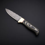 Custom Made Damascus Steel Hunting Knife handle Black & Grey Micarta