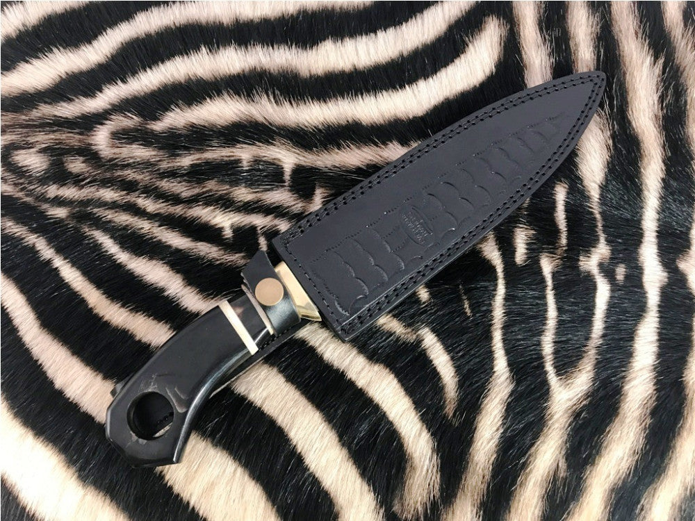|NB KNIVES| CUSTOM HANDMADE DAMASCUS STEEL HUNTING KNIFE WITH LEATHER SHEATH