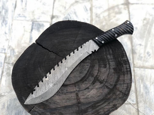 CUSTOM HANDMADE DAMASCUS KUKRI KNIFE WITH LEATHER SHEATH