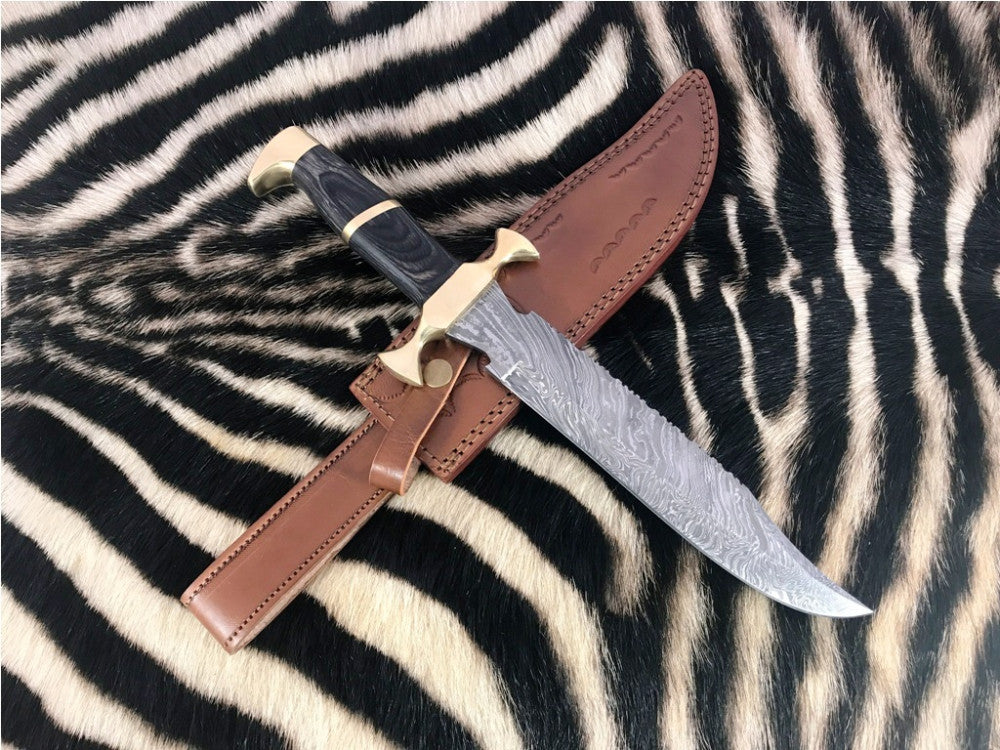 |NB KNIVES| CUSTOM HANDMADE DAMASCUS STEEL HUNTING KNIFE WITH LEATHER SHEATH