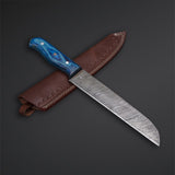 CUSTOM HANDMADE DAMASCUS BREAD CUTTER KNIFE WITH LEATHER SHEATH