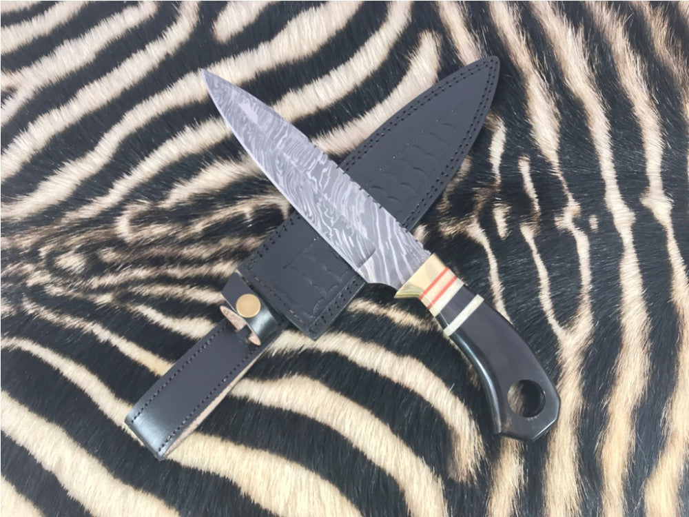 |NB KNIVES| CUSTOM HANDMADE DAMASCUS STEEL HUNTING KNIFE WITH LEATHER SHEATH
