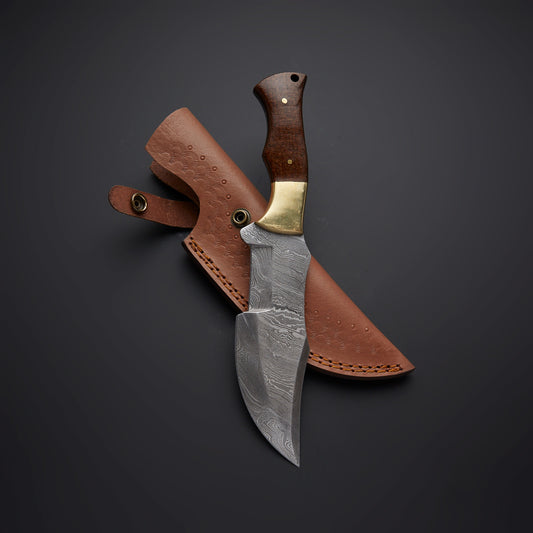 CUSTOM HANDMADE DAMASCUS TRACKER KNIFE WITH LEATHER SHEATH