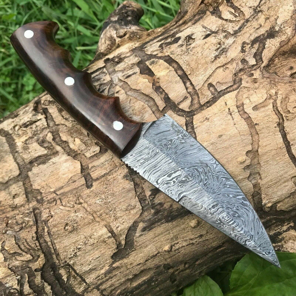 CUSTOM HANDMADE DAMASCUS GUTHOOK HUNTING KNIFE HANDLE ROSEWOOD