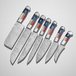 CUSTOM HANDMADE DAMASCUS 7 PCS TEXAS HANDLE CHEF SET