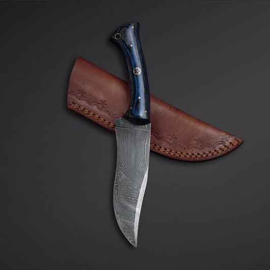 CUSTOM HANDMADE DAMASCUS STEEL HUNTING KNIFE HANDLE HARDWOOD