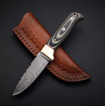 Custom Made Damascus Steel Hunting Knife handle Black & Grey Micarta