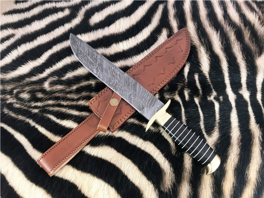 |NB KNIVES| CUSTOM HANDMADE DAMASCUS STEEL HUNTING KNIFE WITH LEATHER SHEATH