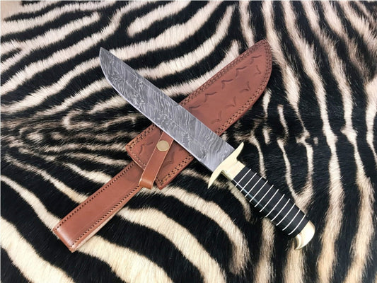 |NB KNIVES| CUSTOM HANDMADE DAMASCUS STEEL HUNTING KNIFE WITH LEATHER SHEATH