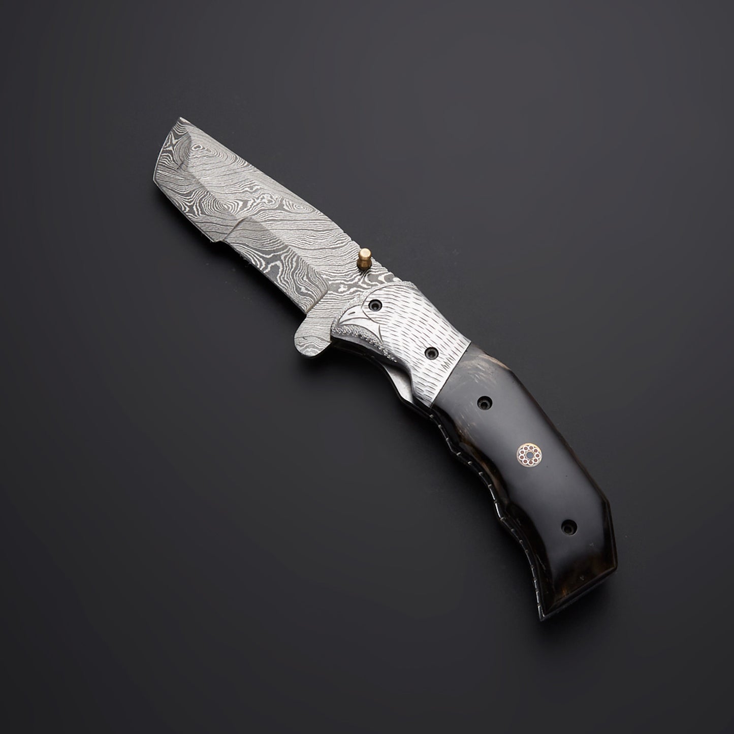 CUSTOM HANDMADE DAMASCUS FOLDING KNIFE WITH LEATHER SHEATH