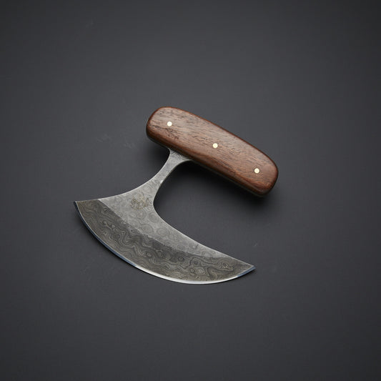 CUSTOM HANDMADE DAMASCUS ULU KNIFE WITH LEATHER SHEATH