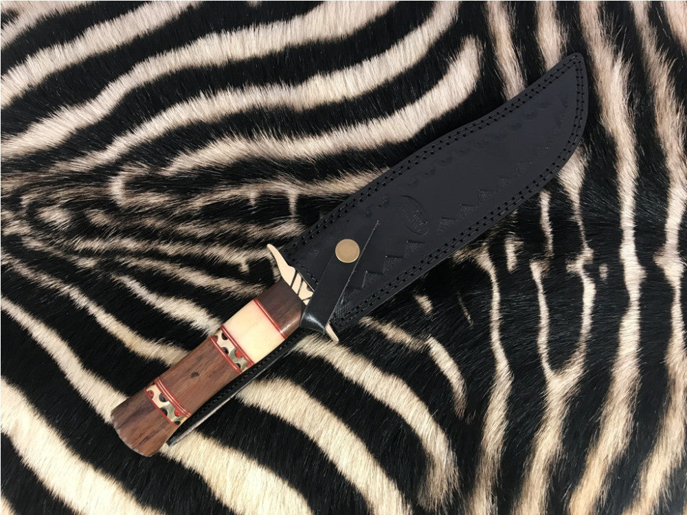 |NB KNIVES| CUSTOM HANDMADE DAMASCUS STEEL HUNTING KNIFE WITH LEATHER SHEATH