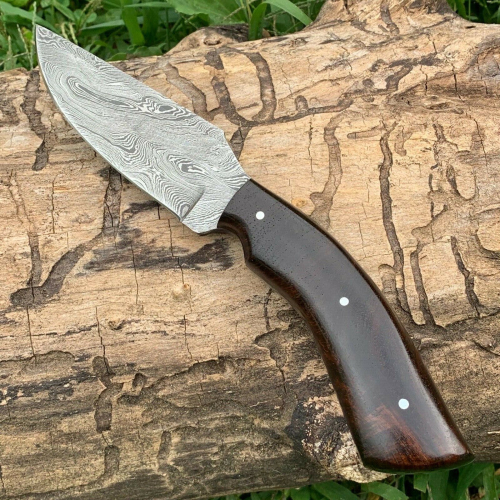 CUSTOM HANDMADE DAMASCUS HUNTING KNIFE HANDLE HARDWOOD